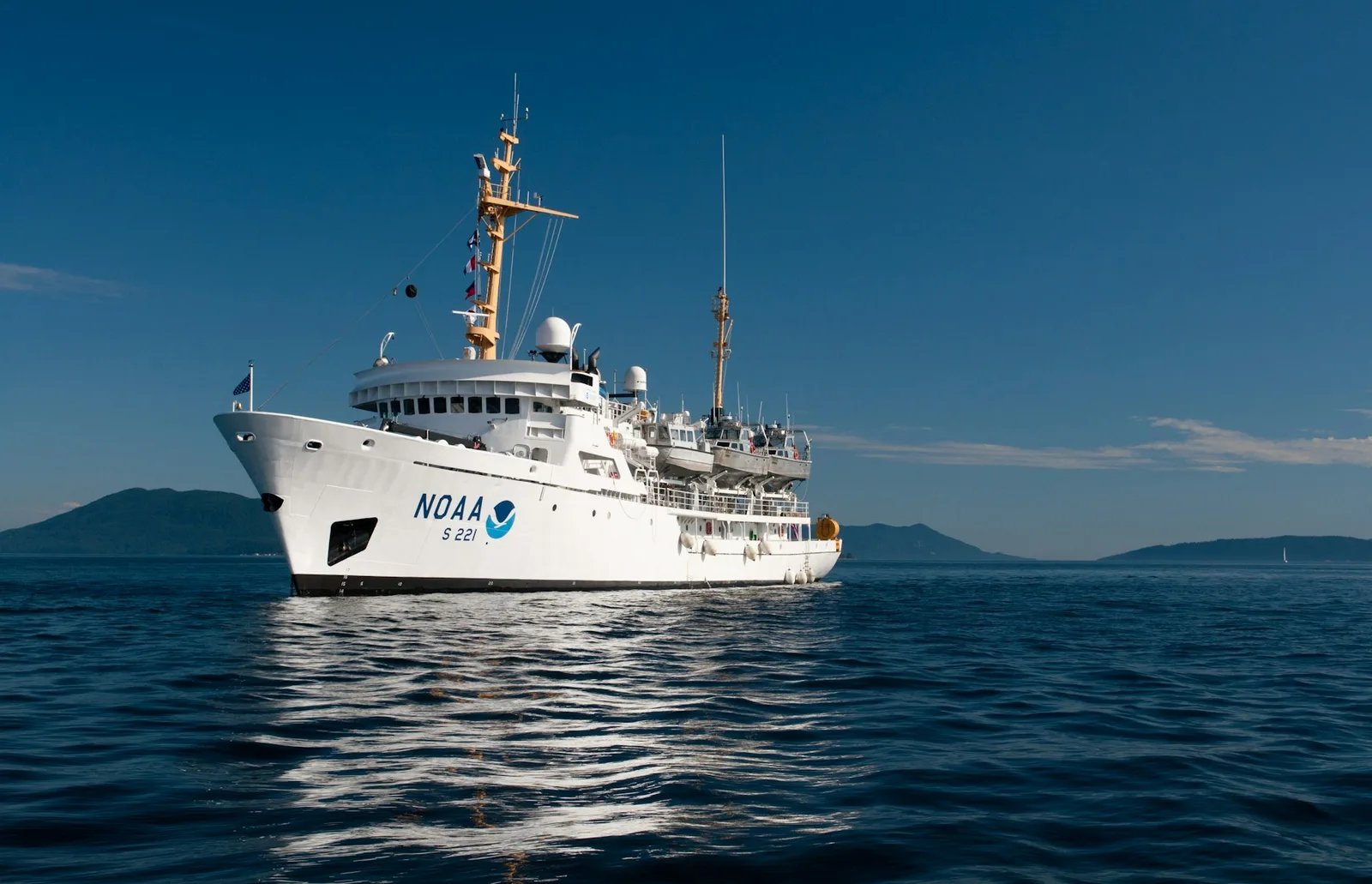 A research vessel on the open ocean
