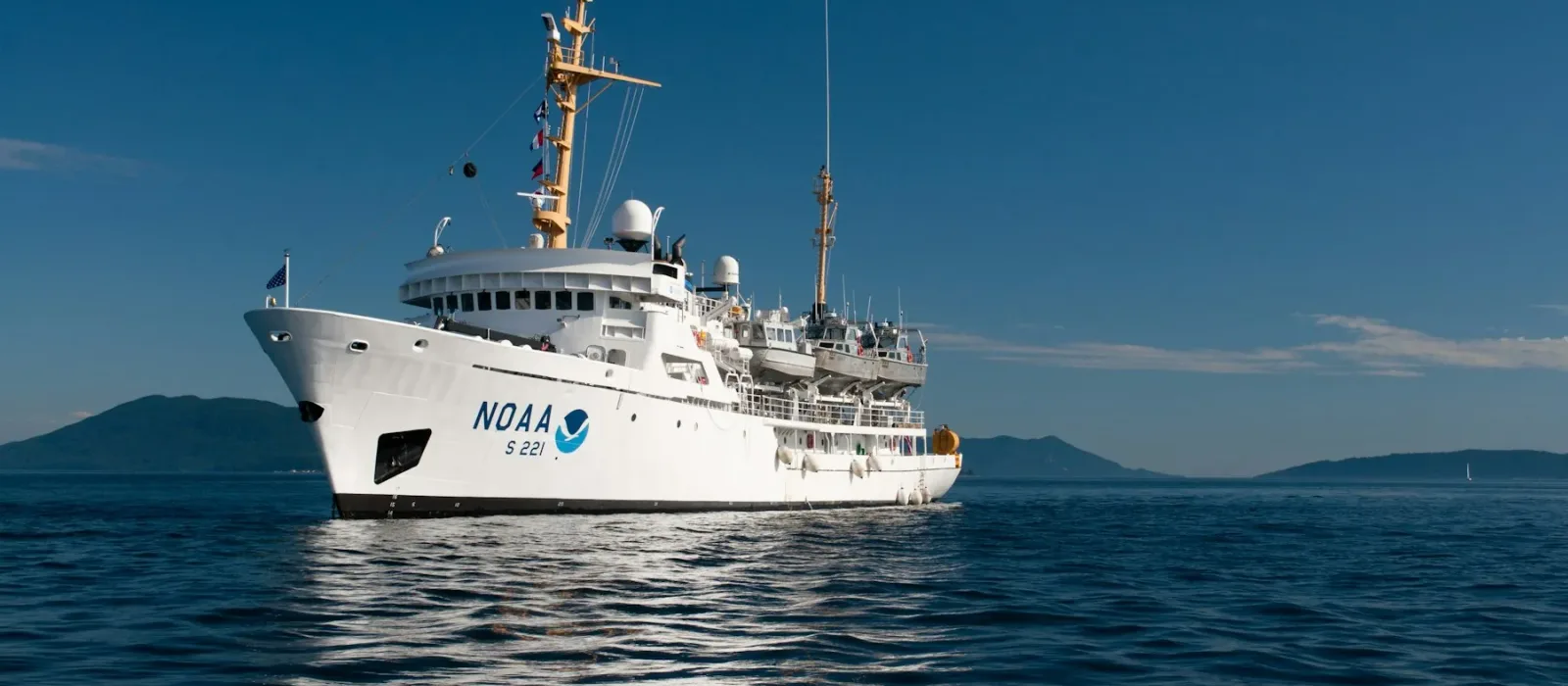 A research vessel on the open ocean